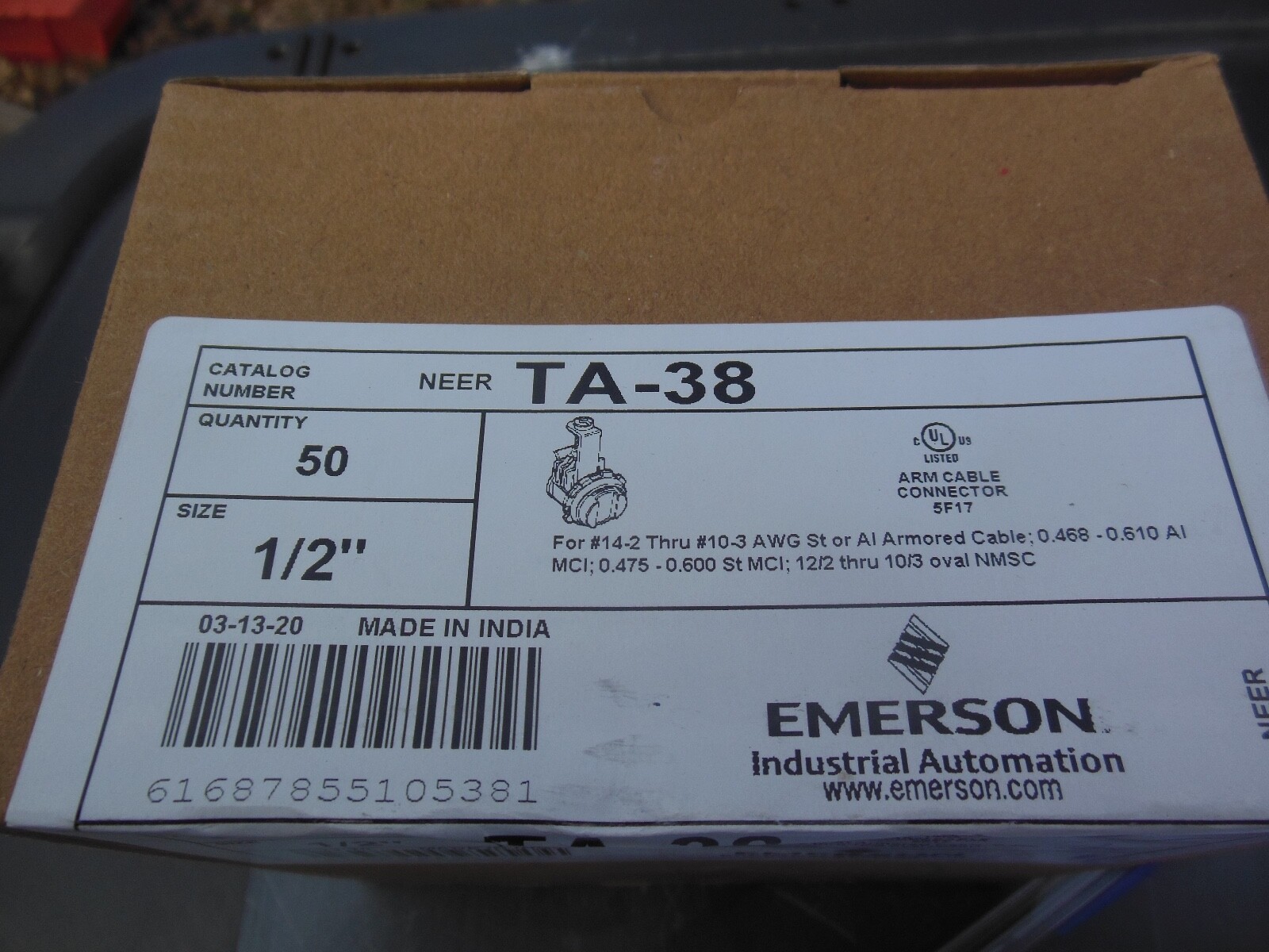 q 200 Emerson TA-38 zinc die cut saddle type connector 1/2"