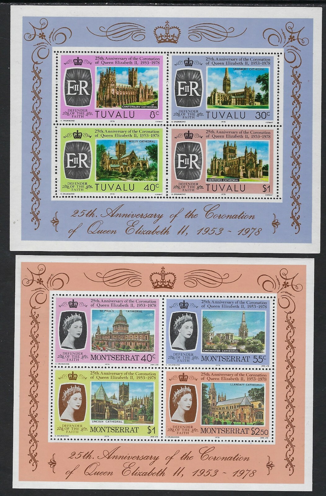 2 MNH Queen Elizabeth Souvenir Sheets Tuvalu & Montserrat................22L-26