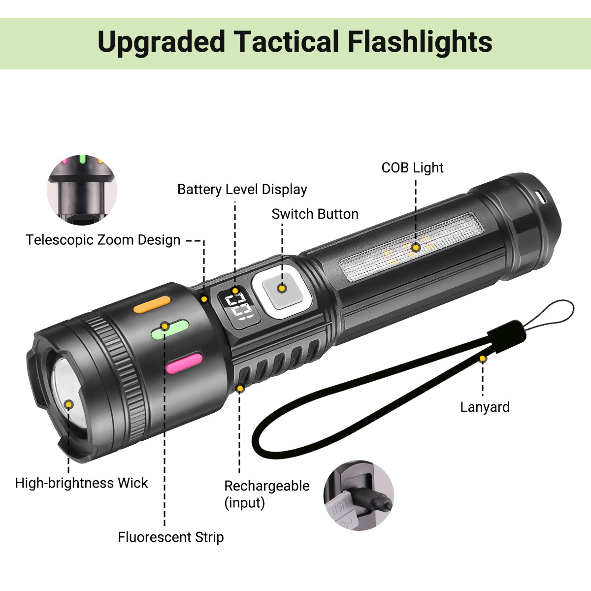 2Pack 99000000lm Tactical Flashlight Super Bright Rechargeable LED Work Lights