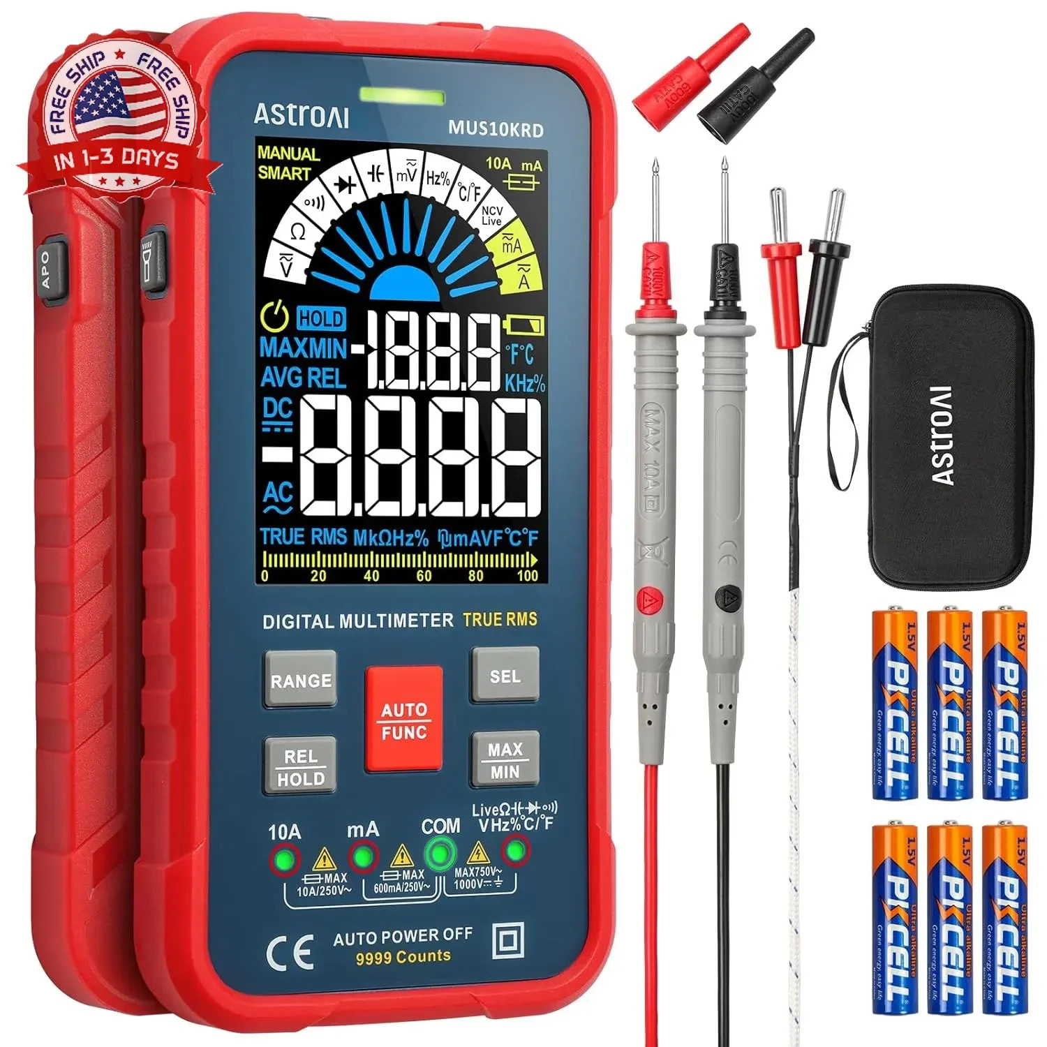 AstroAI Multimeter Tester 10000 Counts TRMS Auto-Ranging Color LCD Screen Digita