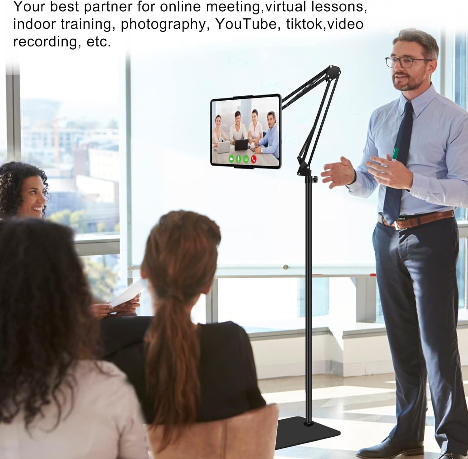 Tablet Floor Stand Double Weighted Base Adjustable Holder for 4.5-13" Devices