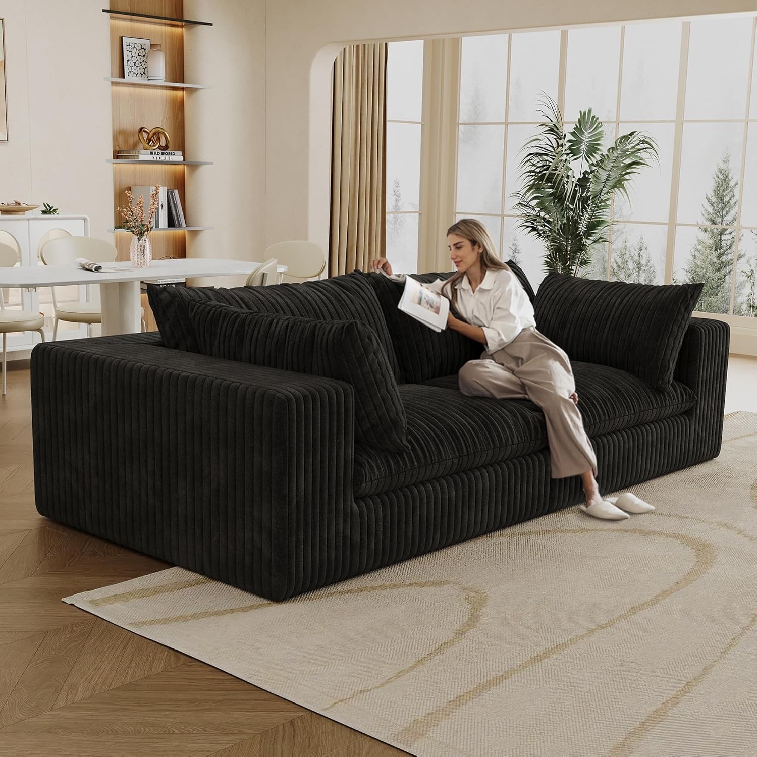 78.8" Sectional Couch with Deep Seat Plush Corduroy Upholstered Sofas
