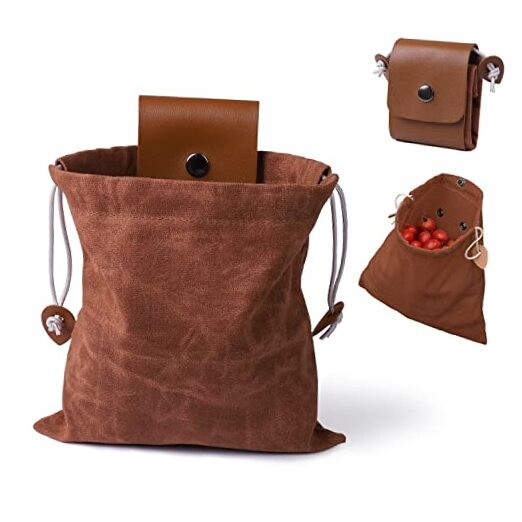 Foraging Bag, Outdoor Picking Fruit Bags, Waxed Canvas Foraging Pouch, Brown