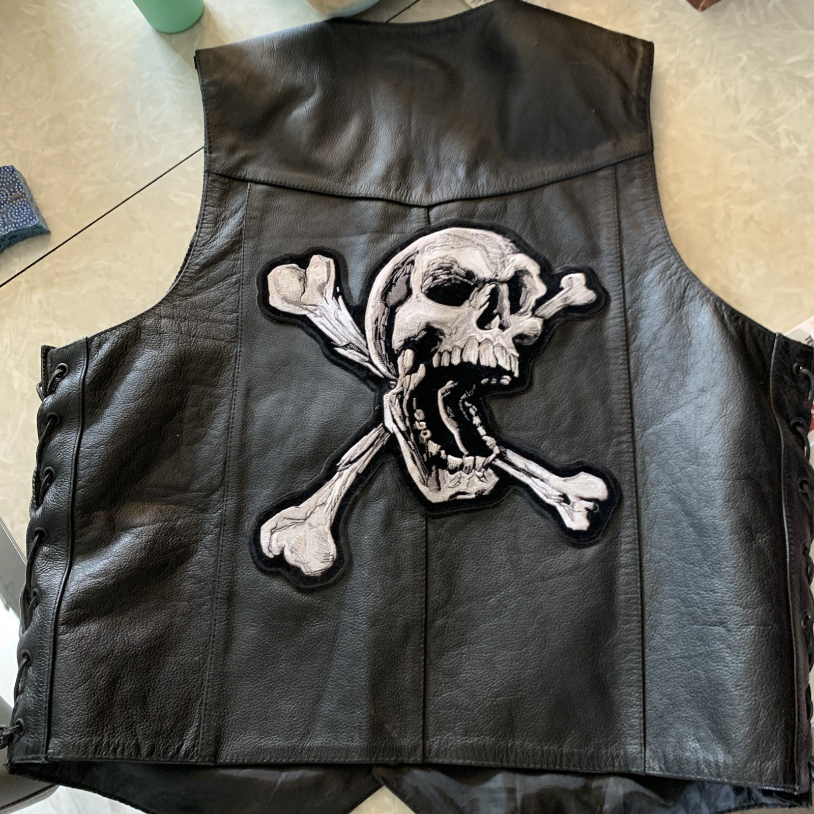 Genuine Leather Vest With Skull Patch