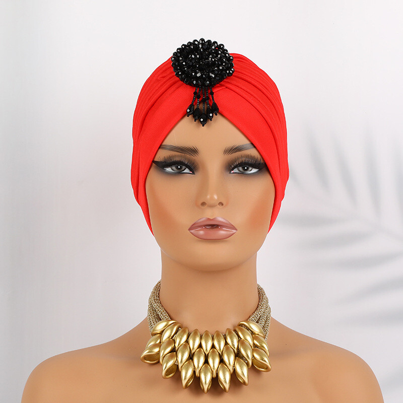 African Women Turban Pleated Hijab Chemo Cap Wrap Hat Hair Loss Bonnet Headscarf