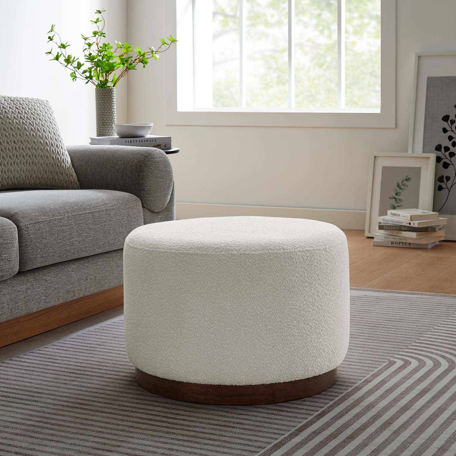 Modway Large 23" Round Boucle Upholstered Ottoman