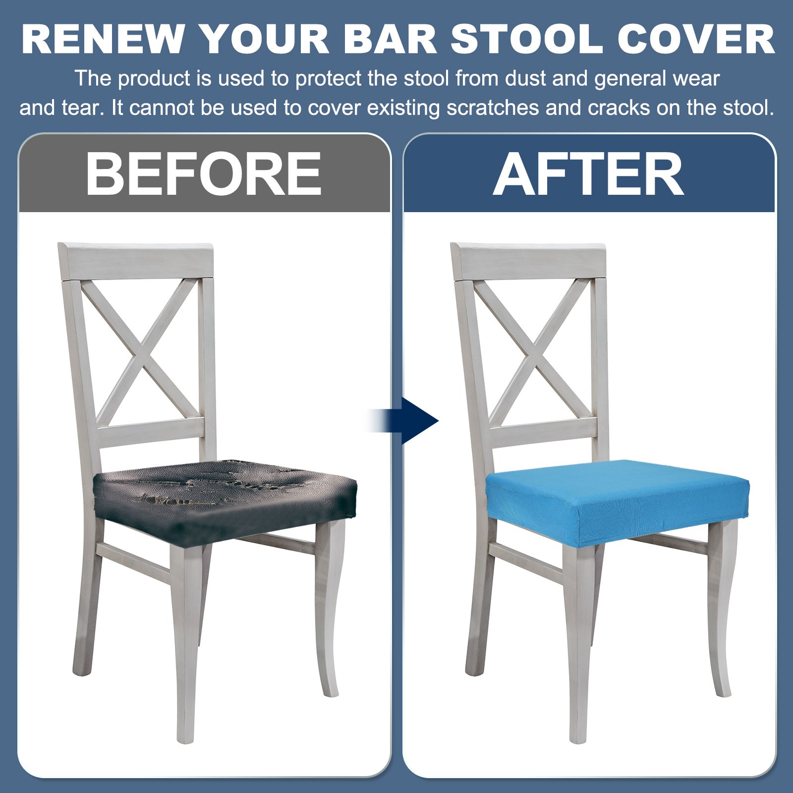 Bar Stool Cover Rectangle, Stretch Barstool Slipcover(Dark Khaki, 2Pcs)
