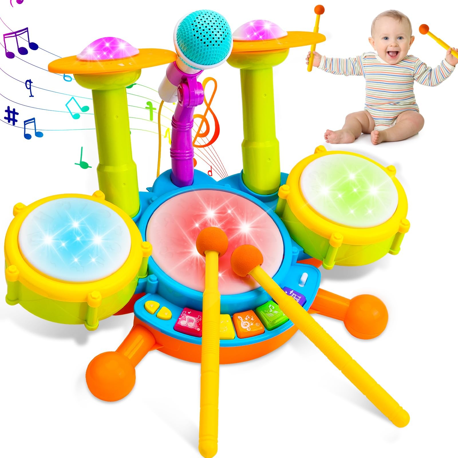 Kids Drum Set for Toddlers 13 Musical Baby Toys for 1 Year Old Boy Gifts Mont...