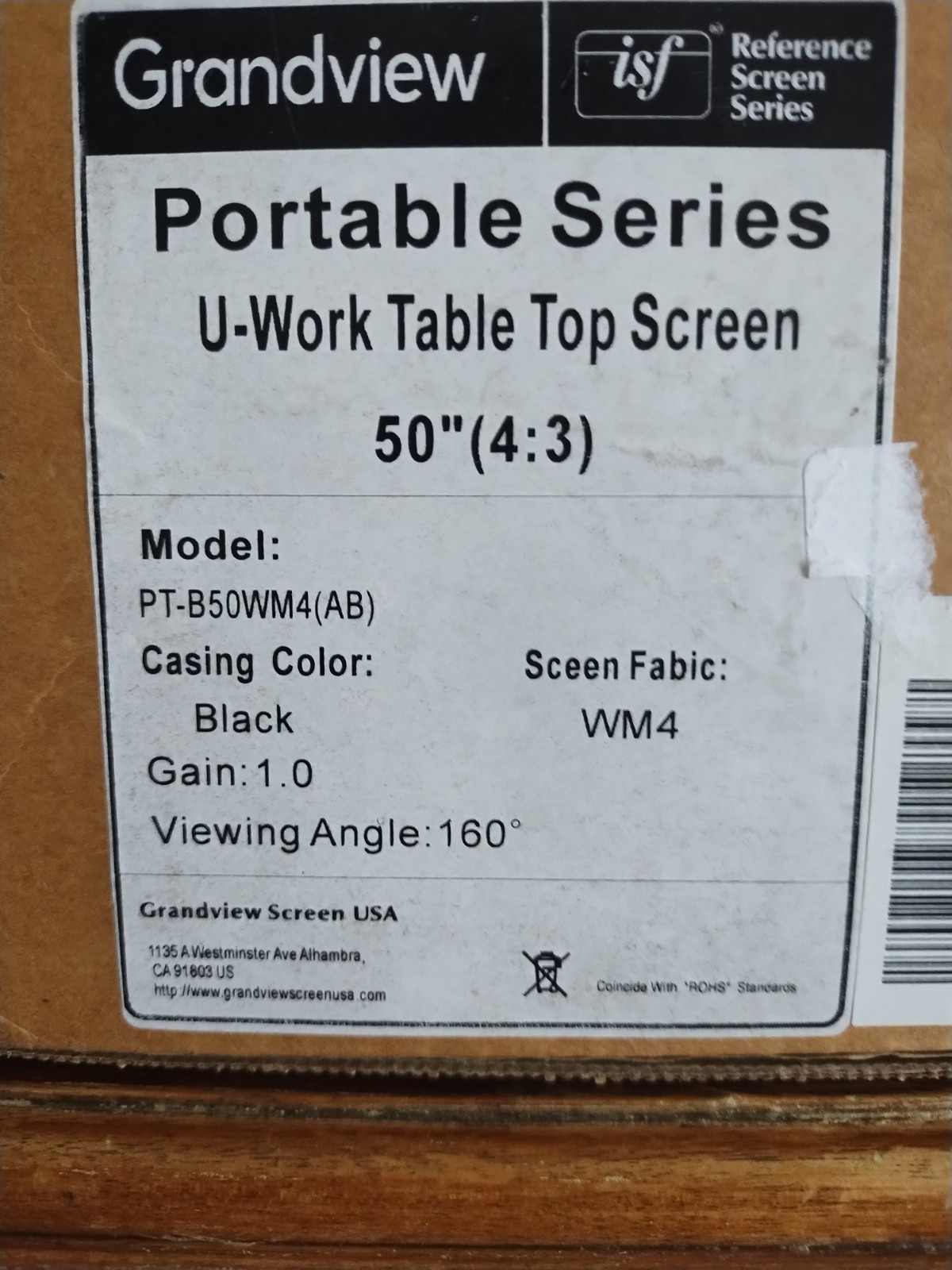 Grandview PT-B50WM4AB U-Work 50" Table-Top Projection Screen-4:3 Black Case