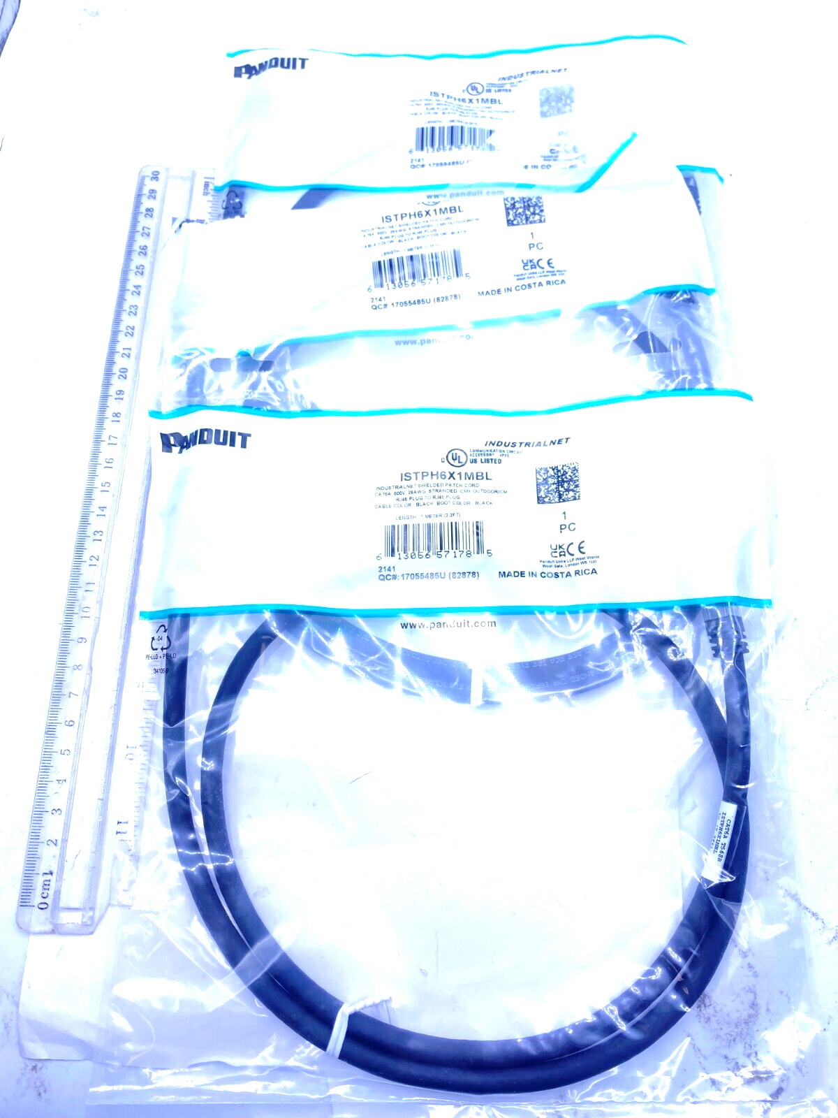 Panduit Lot of 3 Industrial Net Shielded Patch Cord 600V 25AWG ISTPH6X1MBL New
