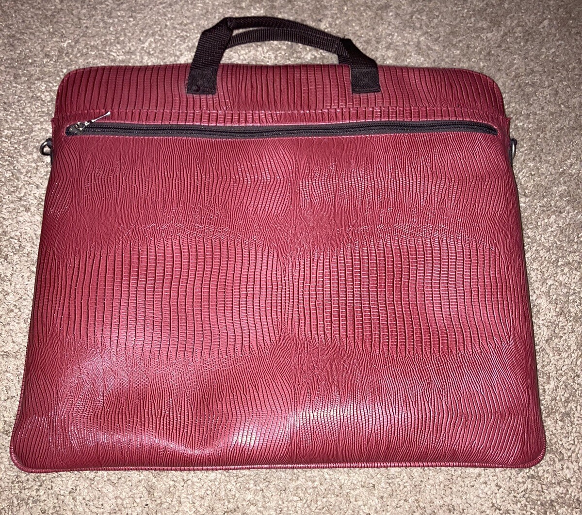 Computer bag NWoT red with brown, faux reptile texture 14”x16”