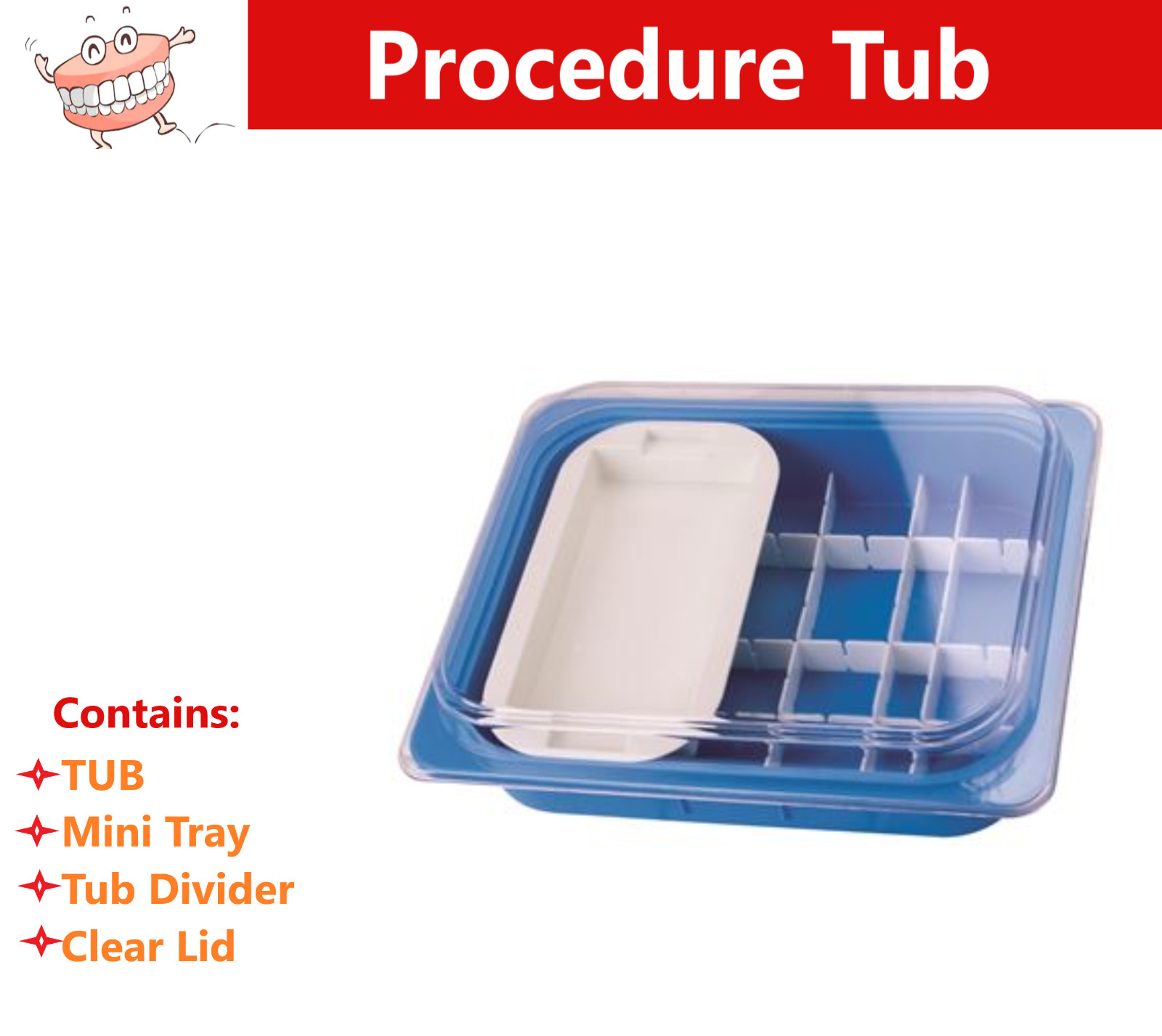 Dental Procedure Tub (Drawer) Mini Tray, Tub Divider, Tub Cover - Full Set Blue