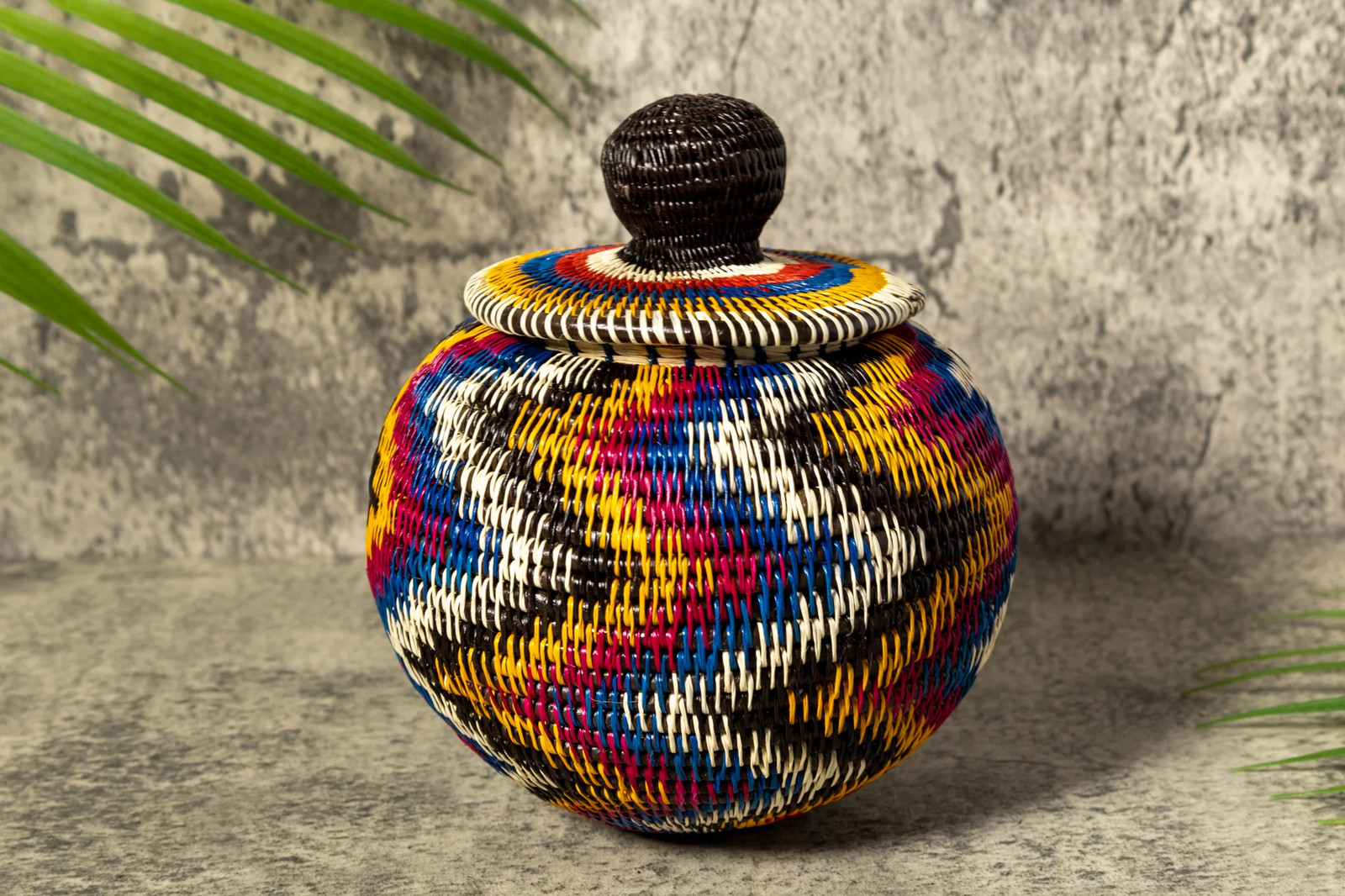 Rainbow Lightning Flash Woven Basket With Top