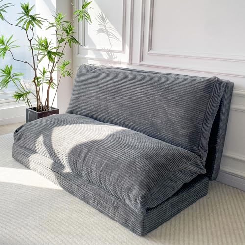 Folding Sofa Bed, Extra Thick and Long Floor Sofa Full 54x95 Inch Dark Grey