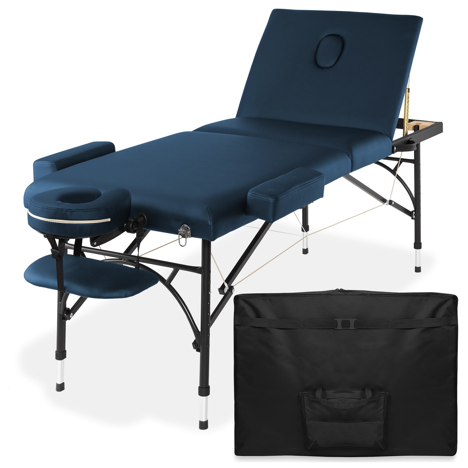 Portable Massage Table - Aluminum Tri-Fold Legs and Carrying Case - Blue