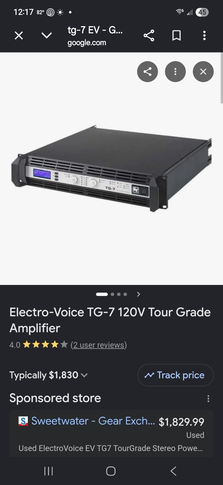 Electro-Voice TG-7 2-Channel Tour Grade Power Amplifier Bridgeable Parallel