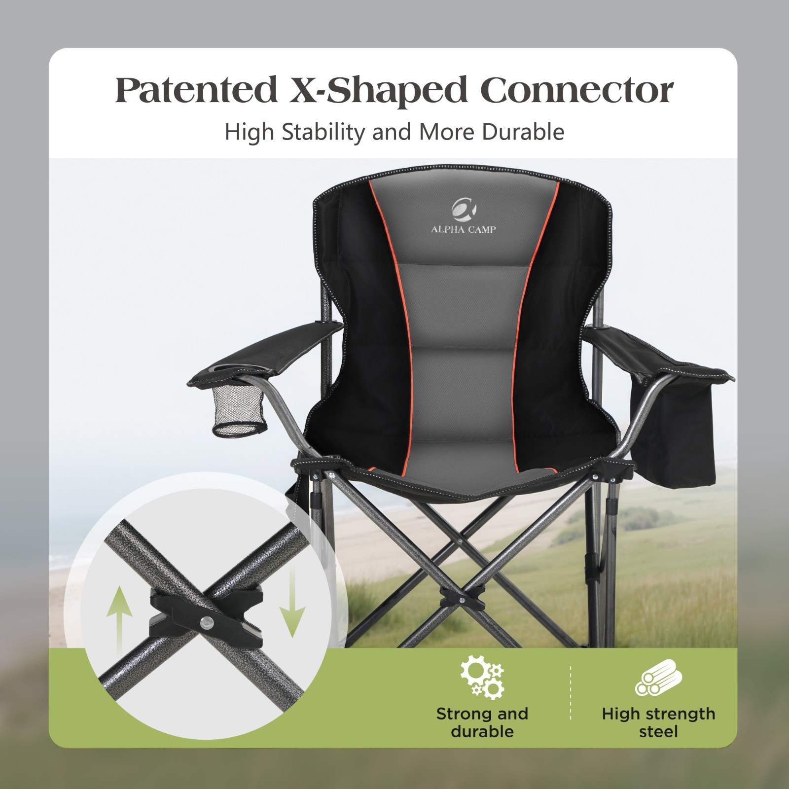 2 Pack Camping Chair Heavy Duty Folding Chairs Oversized Portable Outdoor Chairs