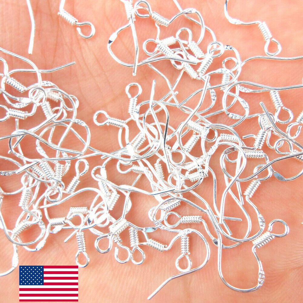 50Pcs 925 Sterling Silver Hooks Hypoallergenic Ear Wires Earring DIY Jewelry US