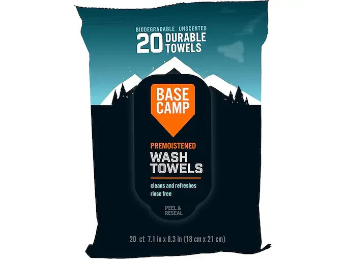 Outdoors Hunting Camping BASE CAMP Wash Towels 20ct Pack Biodegradable Unscented