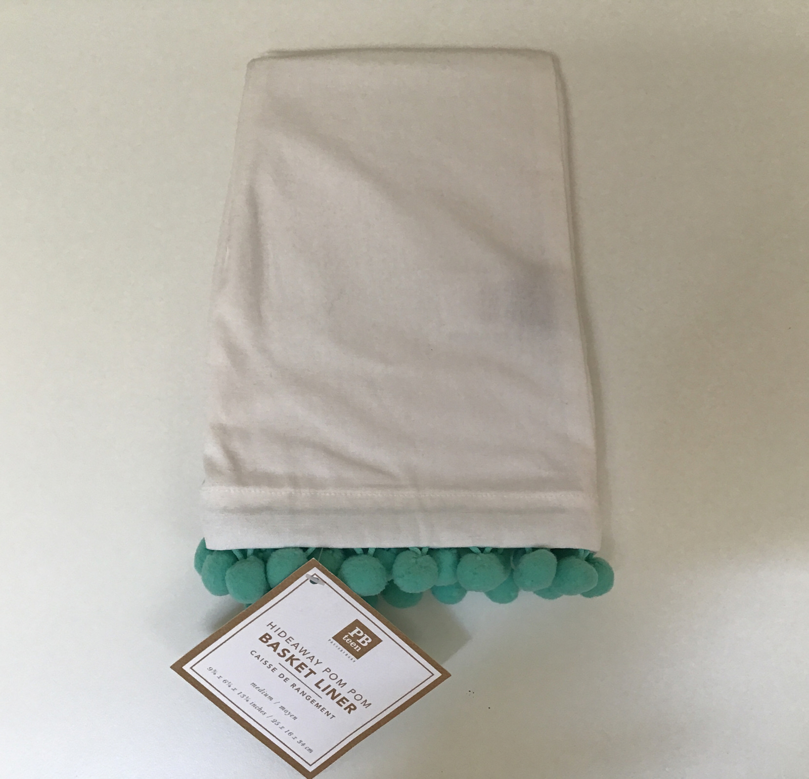 Pottery Barn Teen Hideaway Pom Pom Basket Liner Size Medium 9.75 x 6.25 x 13.25"