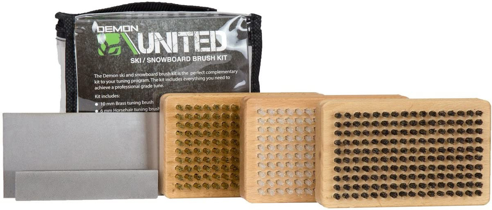 Ski/Snowboard Wax Brush Kit - BONUS Includes Metal Scraper and Edge File
