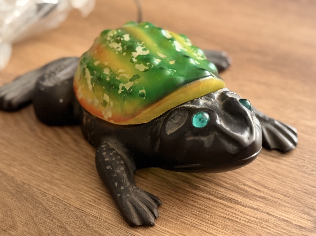 Vintage Cast Iron and Glass Frog Night Light, Corded Electric Plug-In Lamp