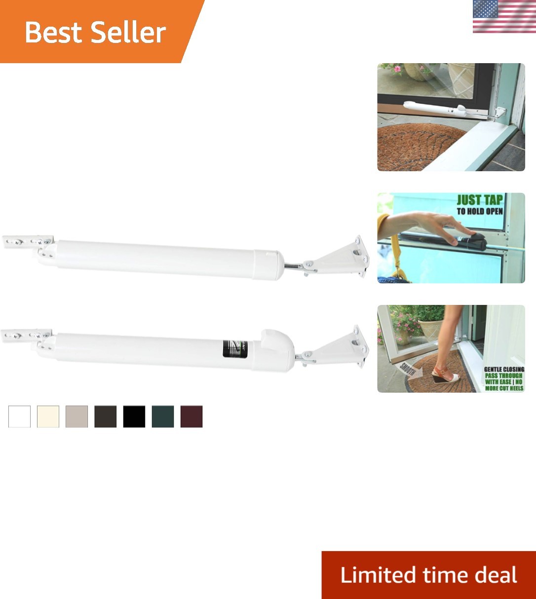 Smooth Closing Heavy-Duty Dual Door Closer - Hands-Free Operation, White Finish
