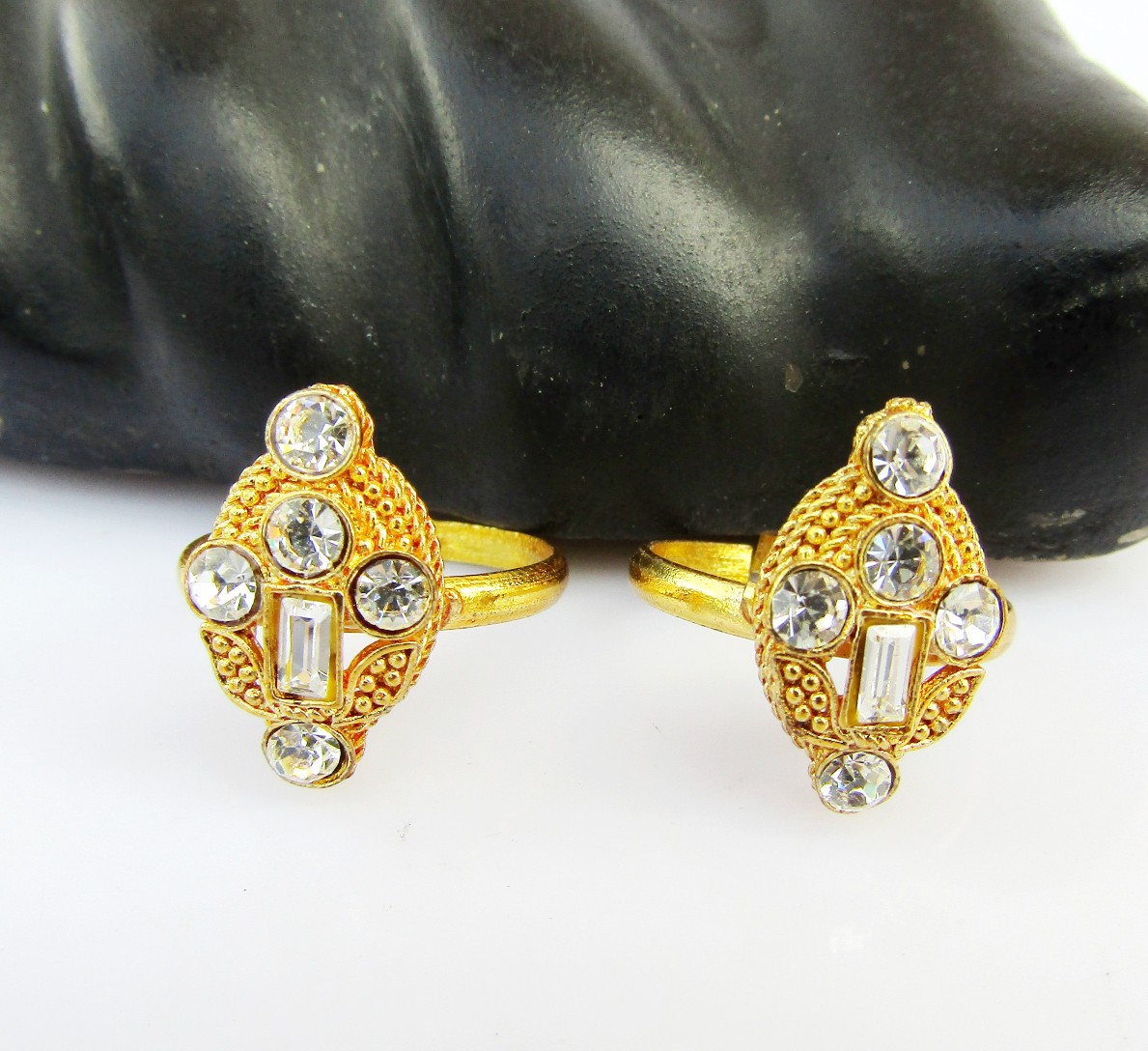 Ethnic Indian Fashion Jewelry Polki Toe Rings Golden Bichiya Adjustable Toerings