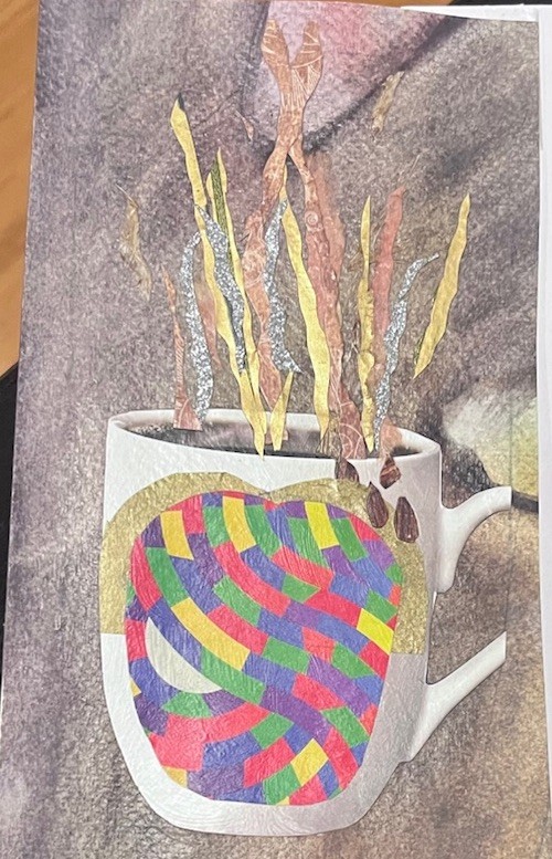 3x5 Original collage Abstract Art mixed media on Paper Framed “Hot Coffee” OOAK