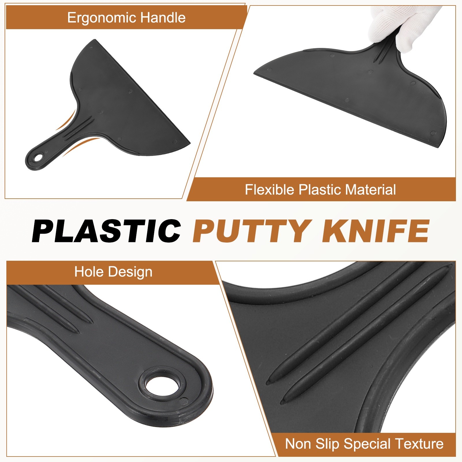 5pcs Putty Knife 10" Width Flexible Plastic Putty Knife Paint Scraper Black