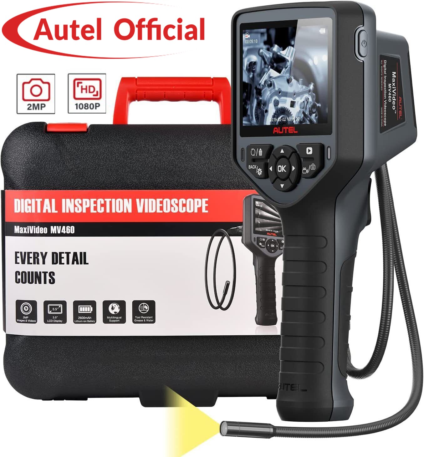 Autel MaxiVideo MV460 Digital Videoscope, 2MP 1080P Industrial Endoscope Camera
