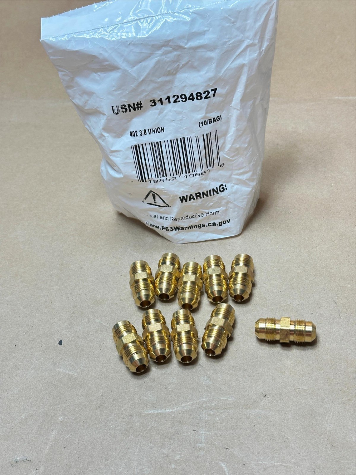 10x Pack Lot Anderson 04042-06 3/8 in. Flare x 3/8 in. Flare Brass Union