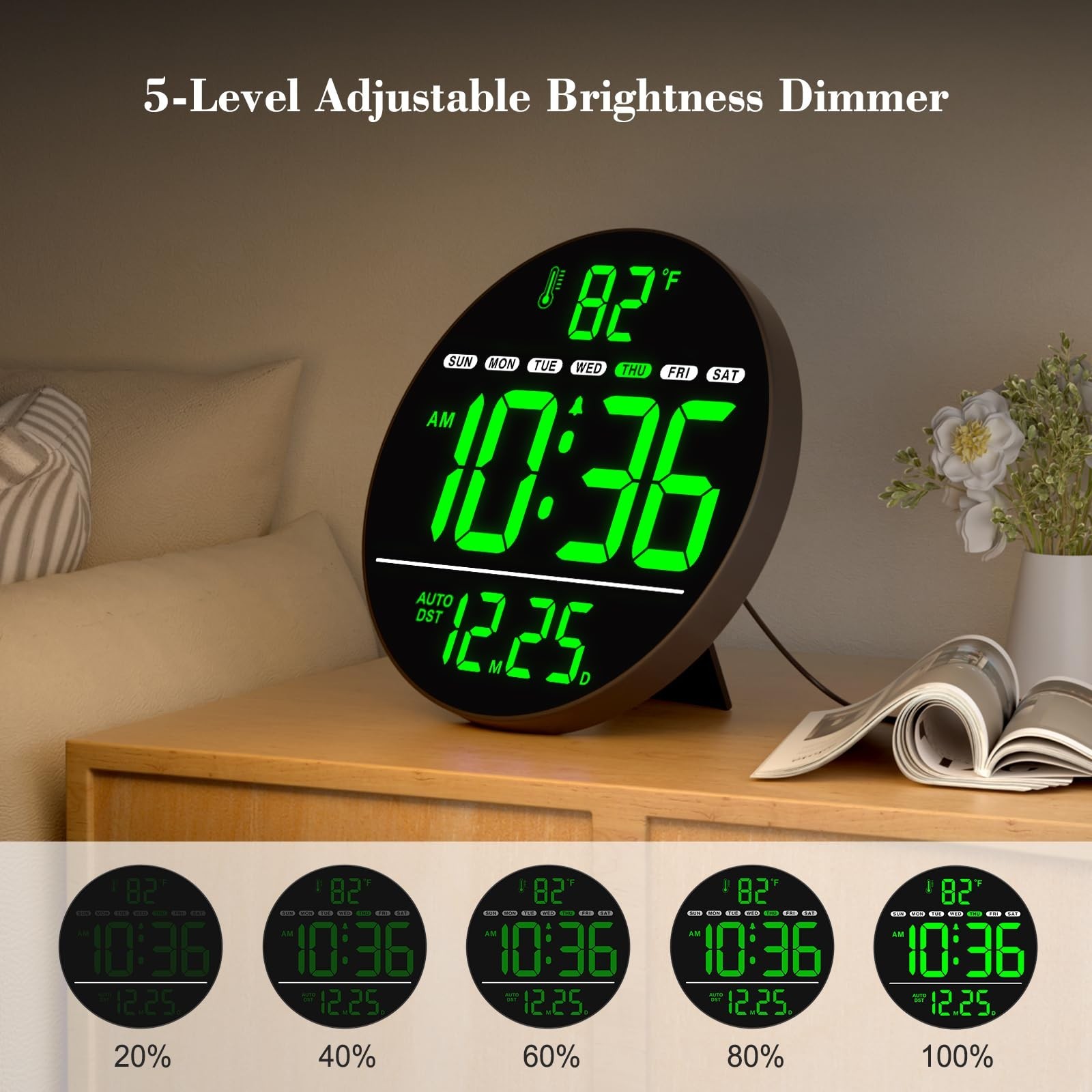 Electric Large Digital Wall Clock with LED Display | PLUG IN clock with Tempe...