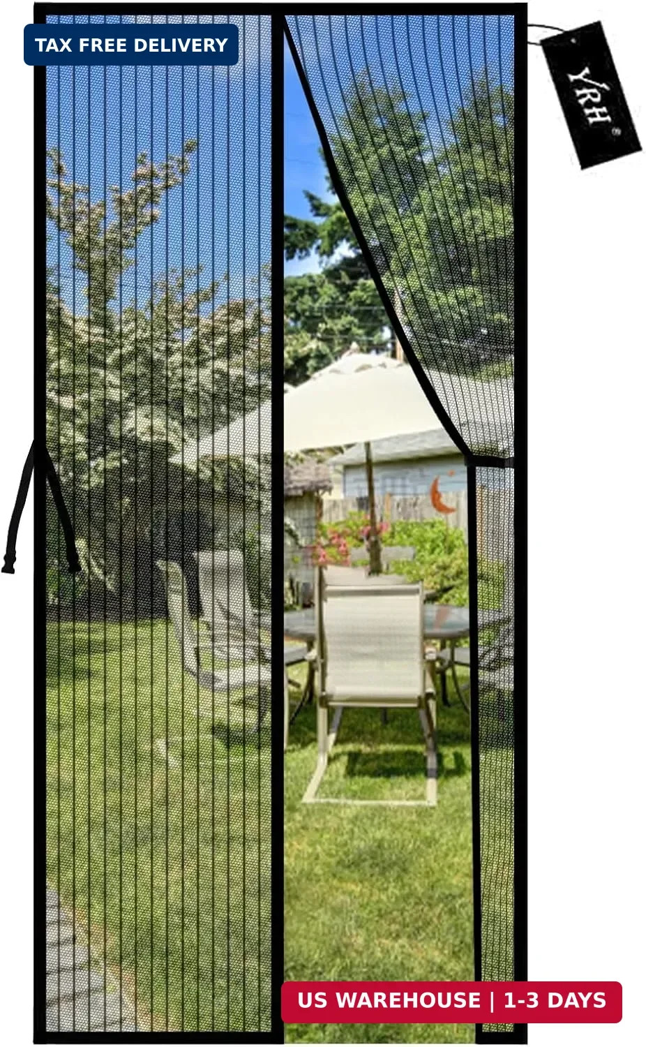 YRH Magnetic Screen Door with Stay Open Buckles - Door Curtains Heavy Duty Self-