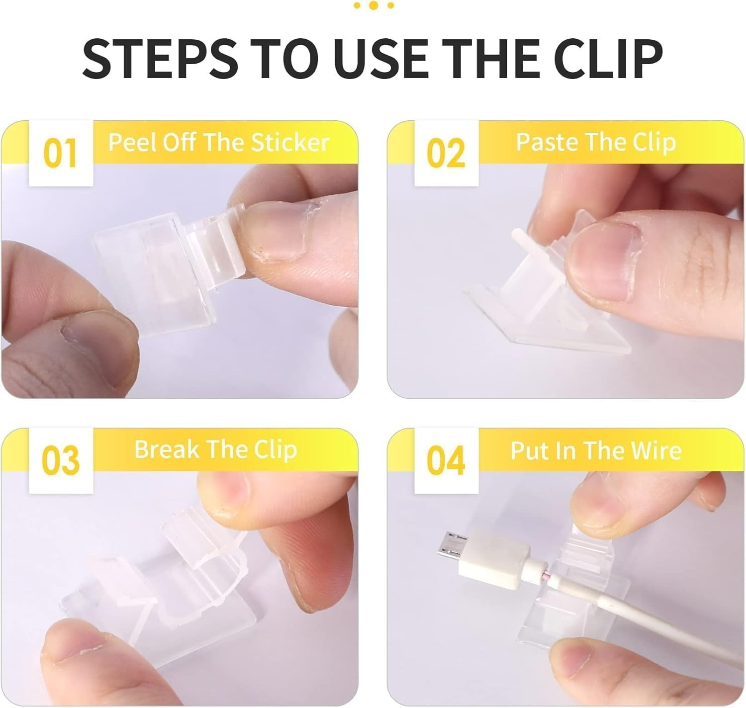 30 Pack Clear Self-Adhesive Cable Clips for Easy Wire Management - Fits 0.5 Inch
