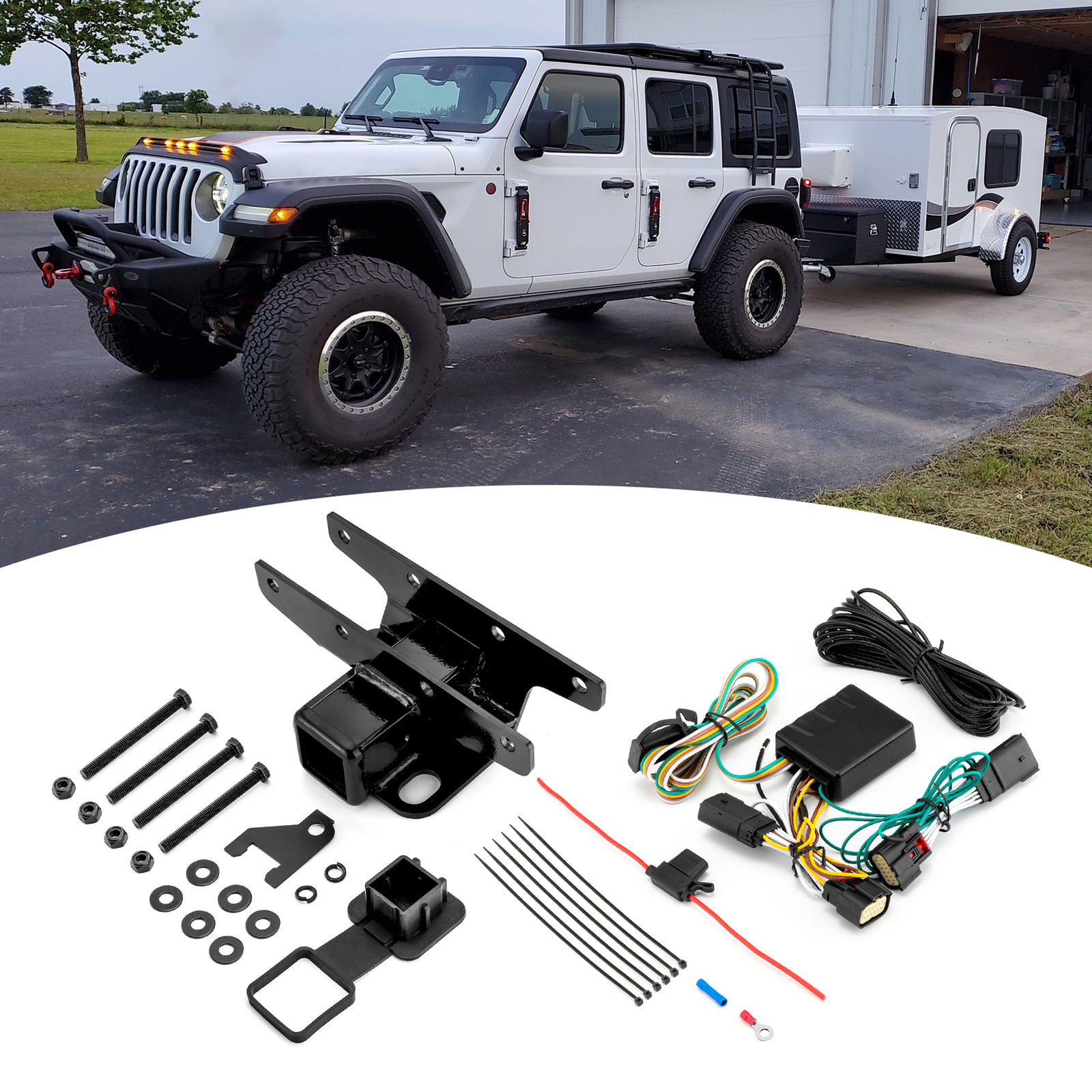 Trailer Hitch Kit W/ Wiring Harness For Jeep Wrangler JL 18-20 21 22 23 24 25 26