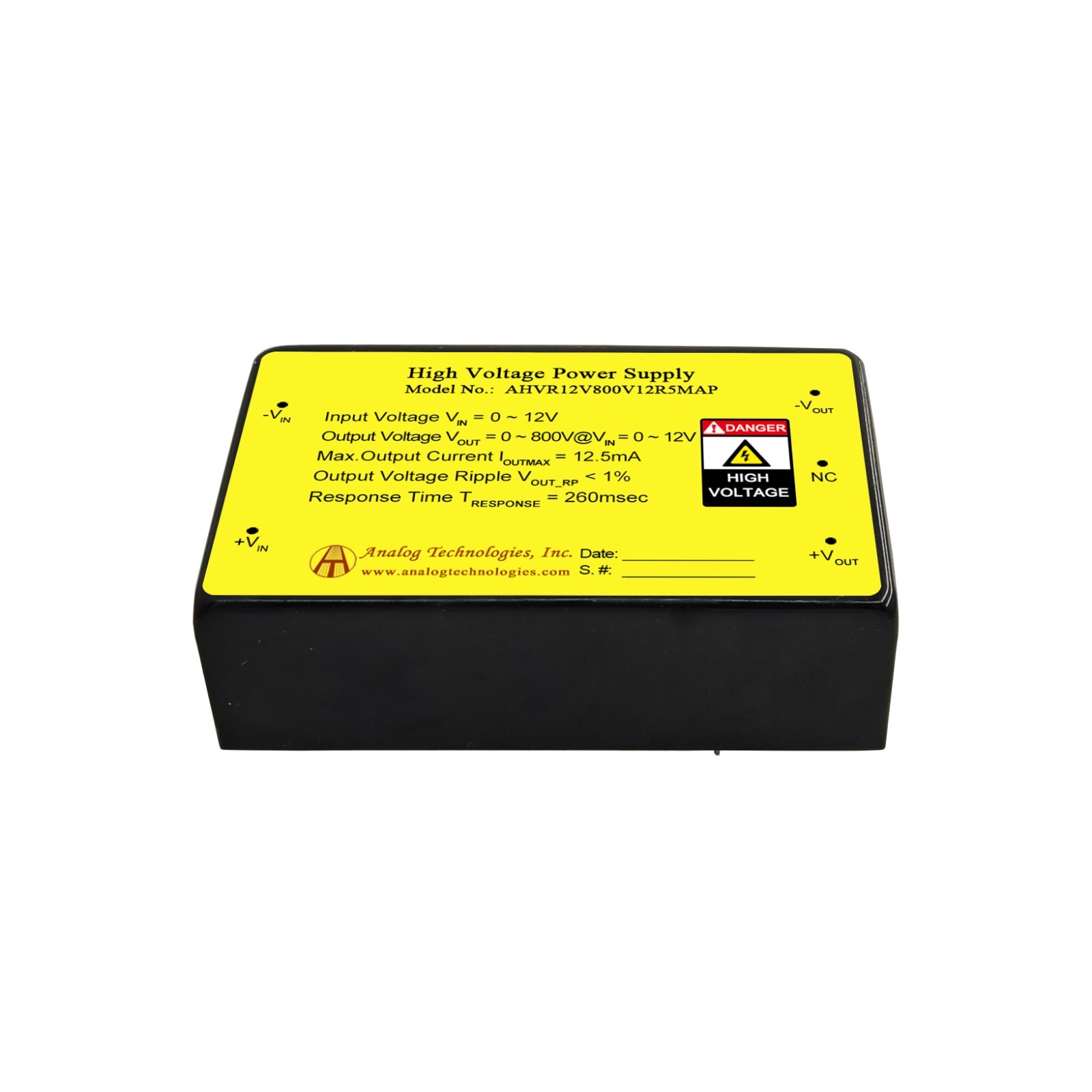 AHVR12V1200V8R3MAP I/O Proportional DC-DC HV Power Supply 1200V 8.3mA Output