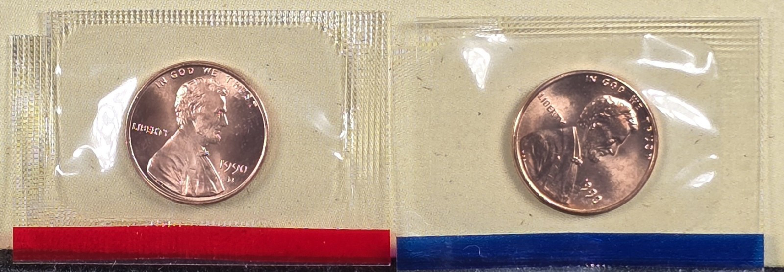 1990 P & D Lincoln Cent Penny 1C Philadelphia Denver in Mint Cello Free Ship Unc