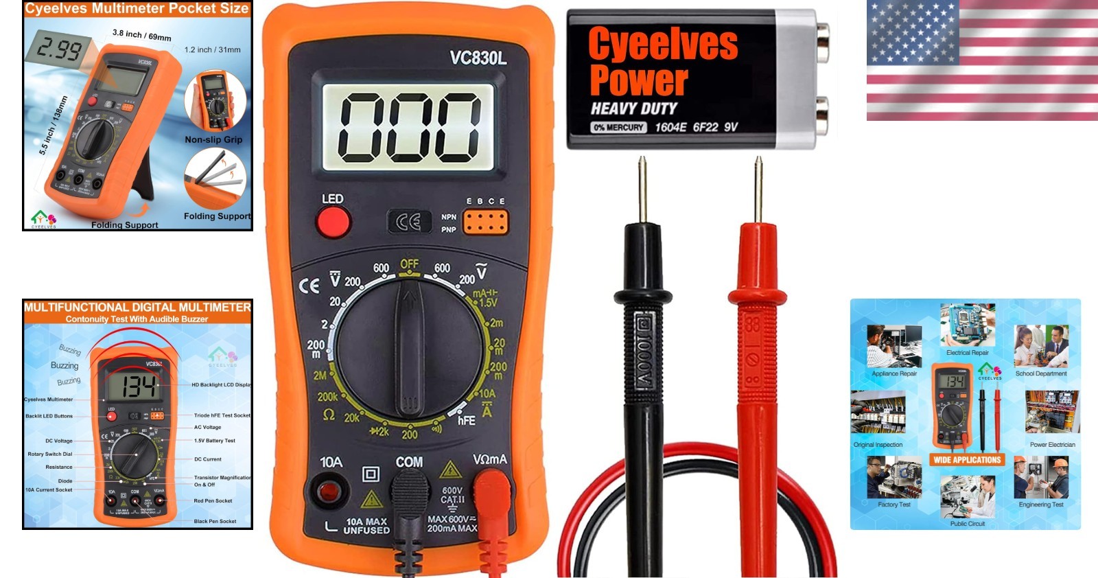 Multifunction Digital Multimeter with Backlit Display for AC/DC Testing