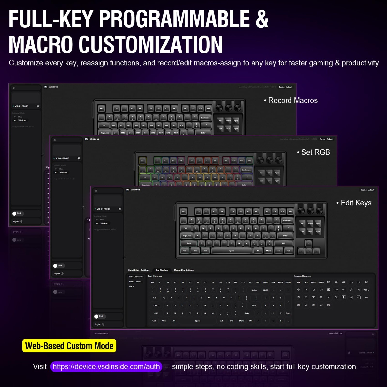 Full-Key Programmable Macro Keyboard - Wired Mechanical Gaming Keypad, RGB Backl