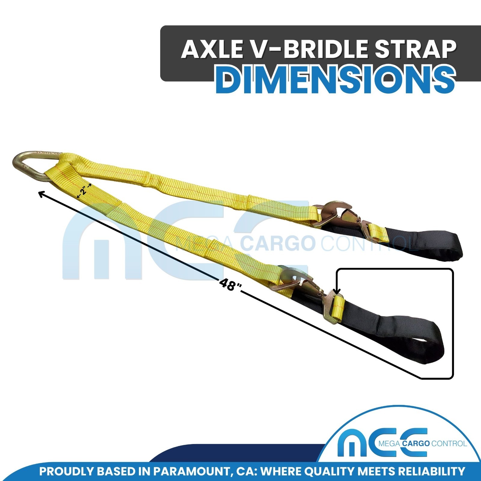 2" x 4' V-Bridle Straps with Snap Hooks & Axle Strap - Low Profile V-Assembly
