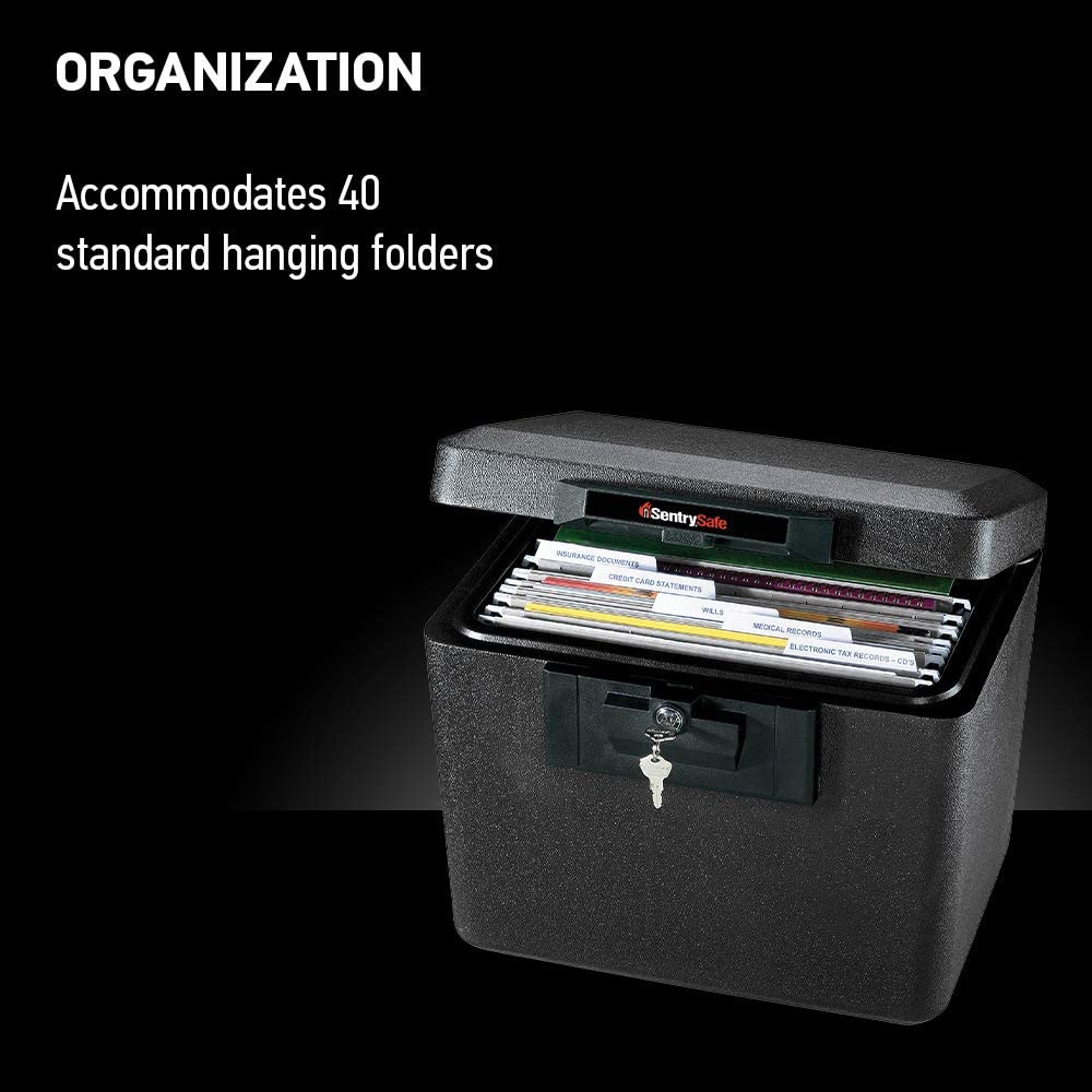 Black Fireproof Document Box with Key Lock, Safe Secures Files and Documents for