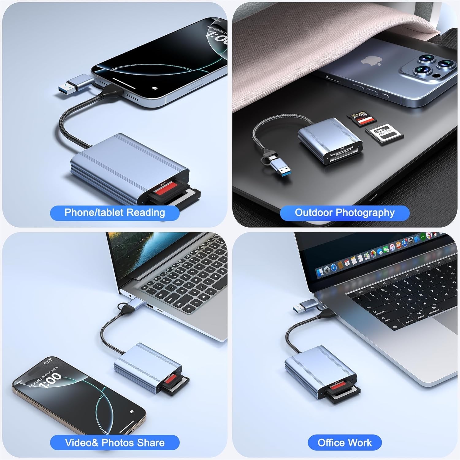 CFexpress Type B and SD Card Reader, USB-C 3.2 Gen 2 10Gbps Transfer Speed, U...