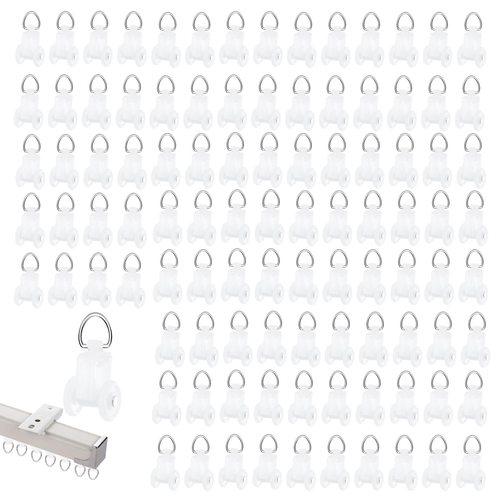 100 PCS Curtain Track Glider Rollers Plastic Rail Runners Mute Wheel Ceiling