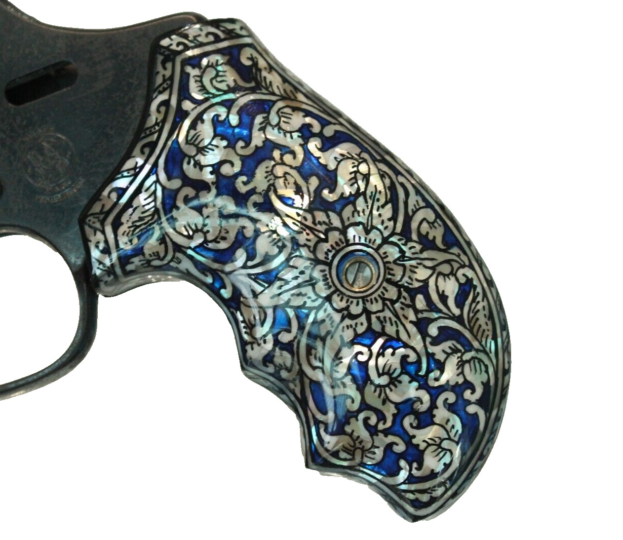Pearl Combat Grips for S&W J Frame Round Butt Mop Blue Flower art