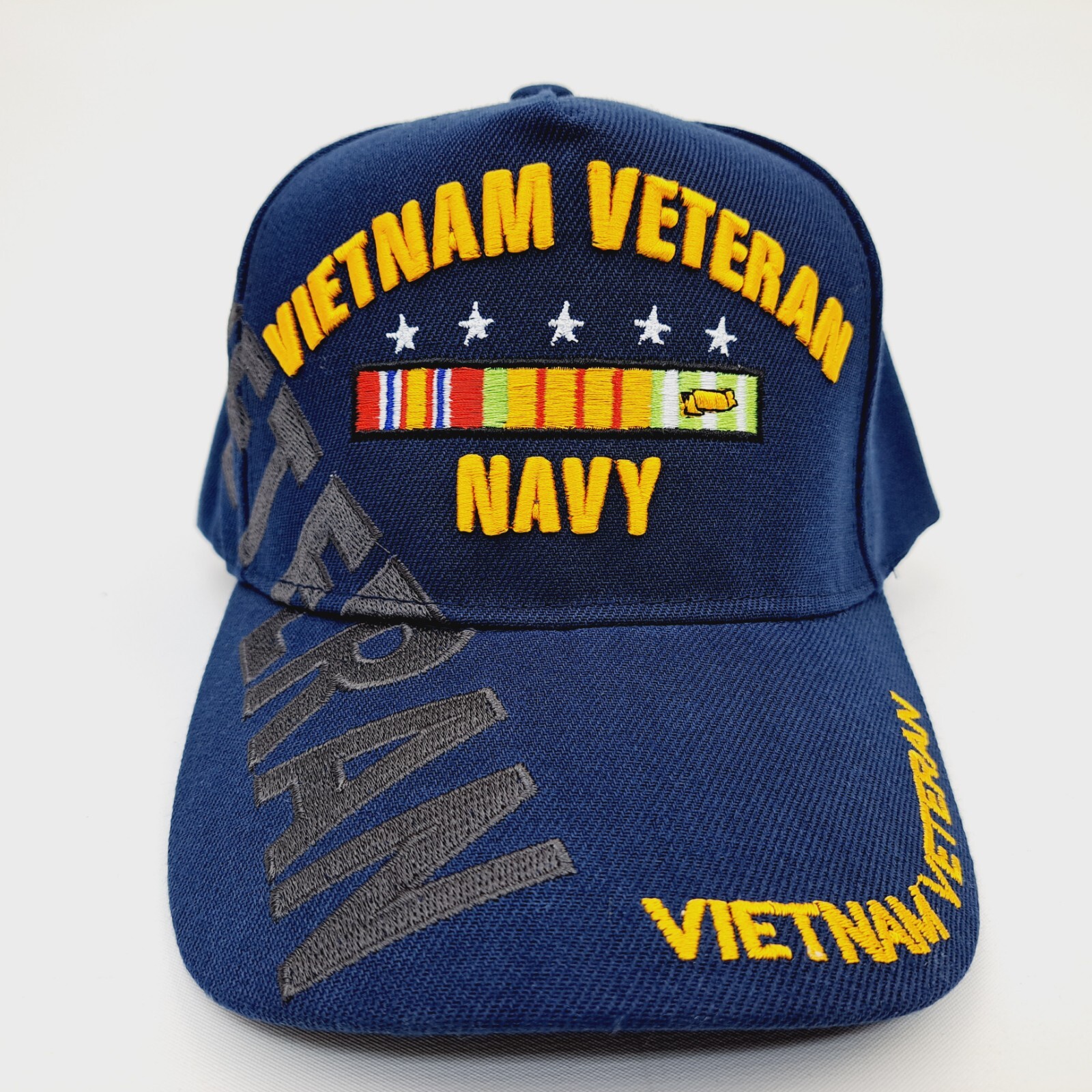 Vietnam Veteran  Navy Embroidered Strapback Cap Blue
