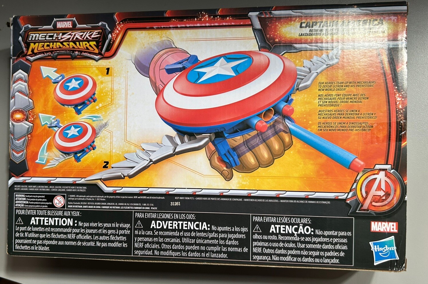 Nerf Gun Marvel MechStrike Mechasaurs Cpt. America Redwing Blaster with Shield