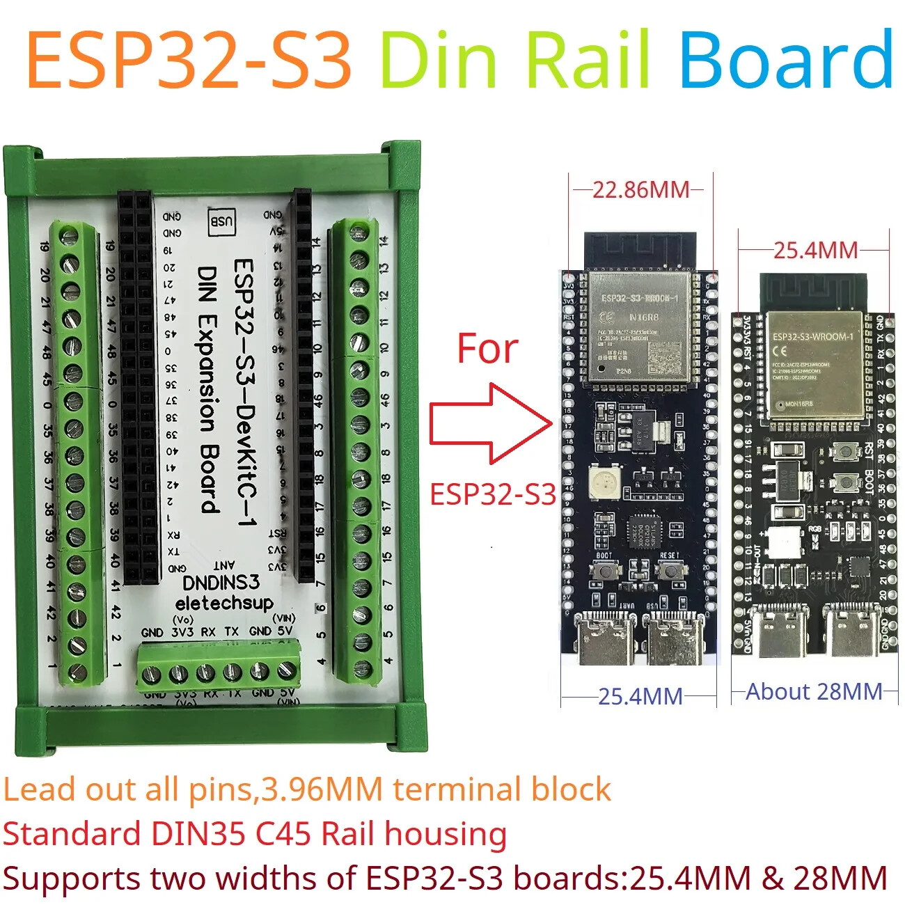 ESP32-S3 Din Rail Mounting Expansion Board Terminal Module USB OTG N16R8 N8R8