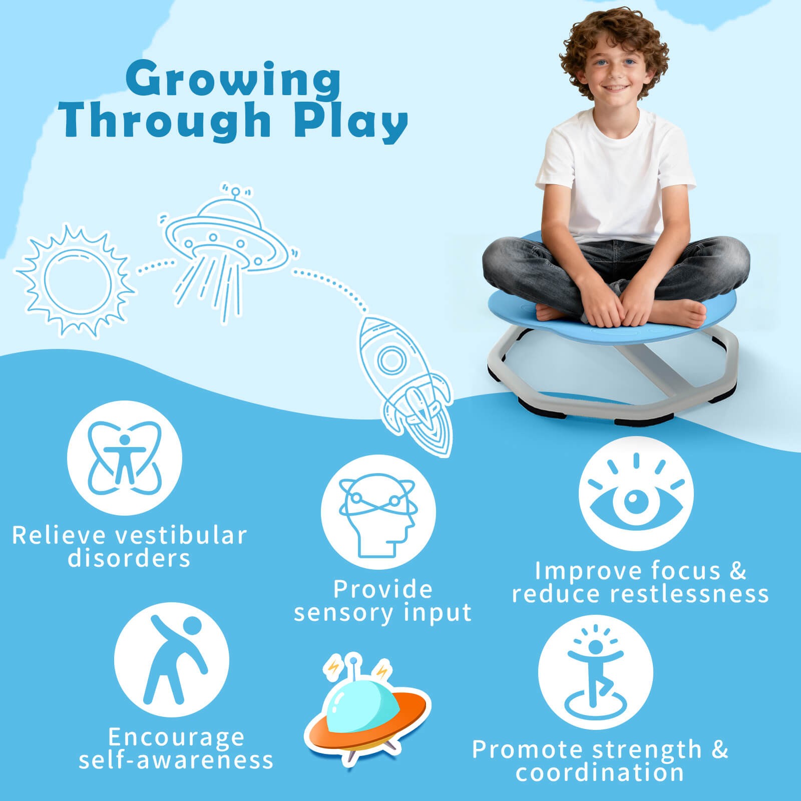 Kids Sensory Swivel Chair w/Non-Slip Metal Base for Autistic Kids Indoor Outdoor