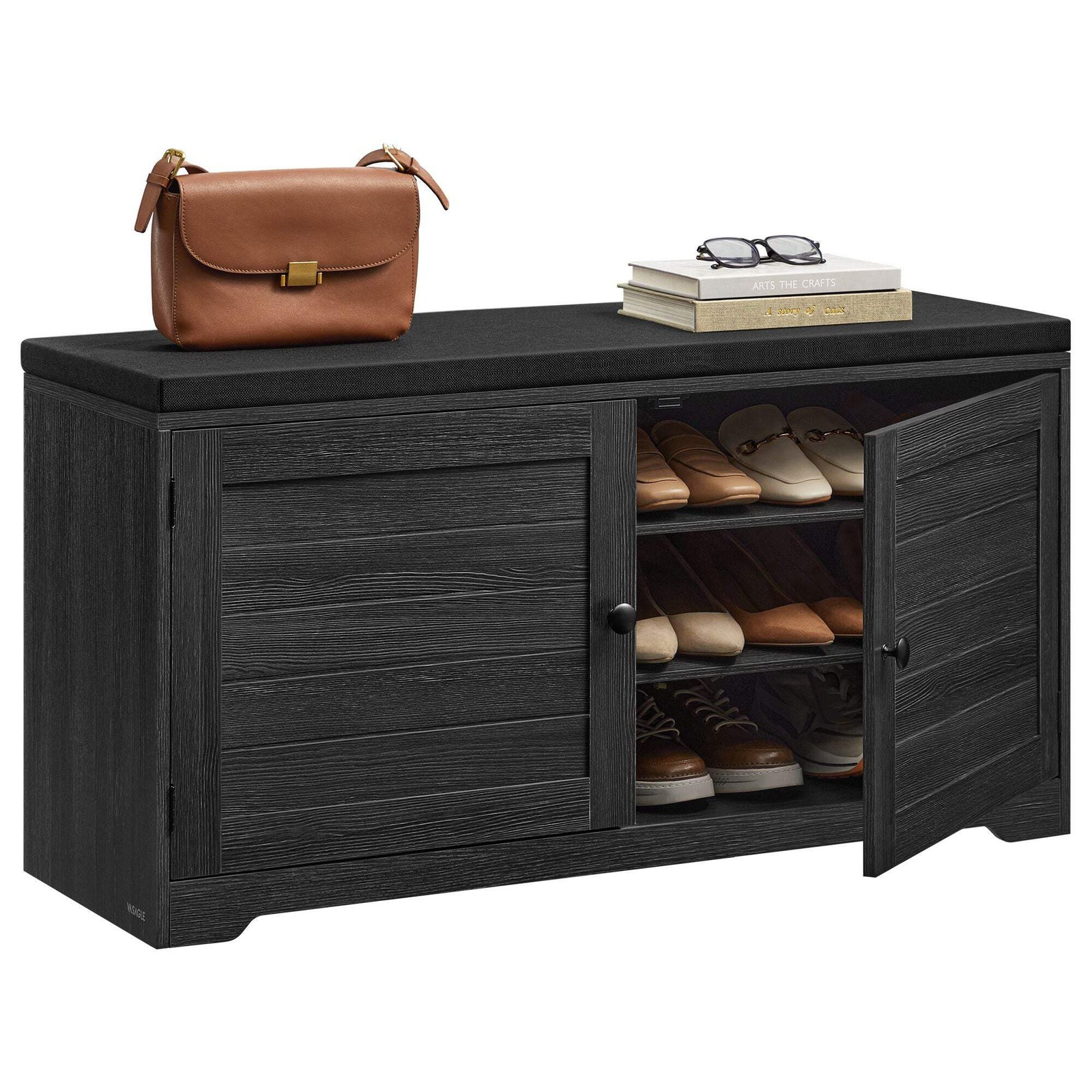 Shoe Storage Bench with Cushion, 3-Tier Entryway Bench with Padded Seat
